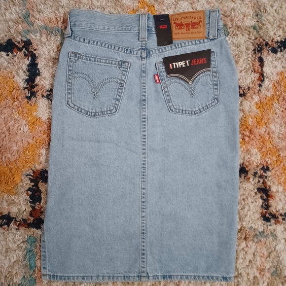 SOLD Levi’s Premium Type 1 Y2K Side Slit Japanese Denim Midi Skirt • SZ 27 - Picture 3 of 11